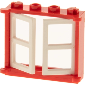 1x Lego fenêtre cadre 1x4x3 rouge double vitre blanche maison 385321 3...