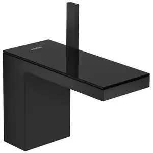 hansgrohe AXOR MyEdition 47030 Mitigeur de lavabo monocommande avec bonde Push-Open, avec plaque, saillie 150 mm, couleur : noir mat/verre noir