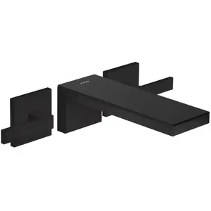 hansgrohe AXOR MyEdition 47080 Robinet de lavabo 3 trous, encastré, avec plaque, saillie 221 mm, avec bonde, couleur : noir mat/verre noir