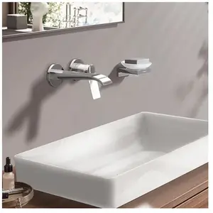 Mitigeur de lavabo encastré mural HANSGROHE, bec 195 mm, chromé pas cher