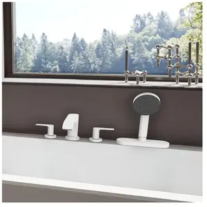 Robinet mélangeur bain douche 4 trous Vivenis sBox blanc mat Hansgrohe