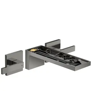 hansgrohe Ensemble complet Axor MyEdition Robinet lavabo 3 trous, chromé, sans plaque, bleu poli