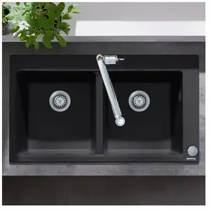 Hansgrohe - Evier à encastrer 2 bacs S51 sans vidage noir graphite
