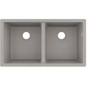 Evier à encastrer sous plan 2 bacs S51 sans vidage gris béton Hansgrohe pas cher