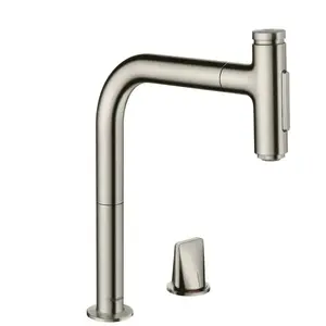 Comparateur de prix : Mitigeur de cuisine avec douchette extractible 2 jets aspect acier inox Hansgrohe