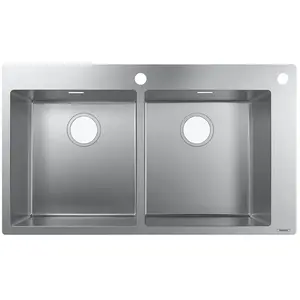 Evier à encastrer 2 bacs S71 2 trous sans vidage inox Hansgrohe pas cher