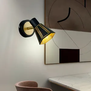 ETC-SHOP Applique avec spot orientable lampe de lit noir or, métal, perforation... pas cher