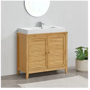 EN.CASA Meuble sous lavabo Värmdö avec 2 portes en bambou 60 x 67 x 30 cm pas cher