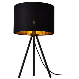 Comparateur de prix : Lampe De Bureau Trépied E14 Métal Tissu Hauteur 51 Cm Noir Doré lux.pro