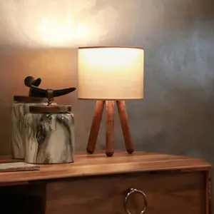 Lampe de bureau Preston E27 hauteur 33 cm bois naturel  sable lux.proVendu parkaufland