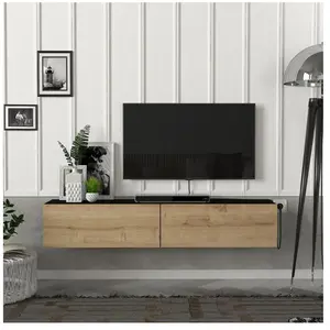 EN.CASA Meuble TV Toivakka 135 x 31 x 25 cm noir et effet chêne pas cher