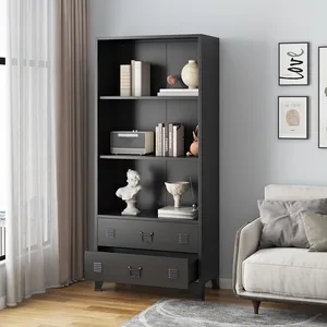 Comparateur de prix : EN.CASA Bibliothèque haute Hammarland avec 2 tiroirs acier 180 x 80 x 40 cm noir