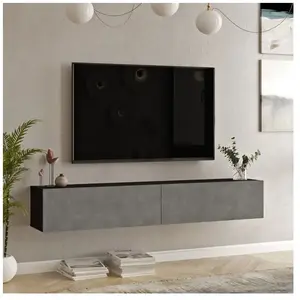 [en.casa] Table TV 'Lapinlahti' 180 x 31,5 x 29,5 cm noir / aspect béton pas cher