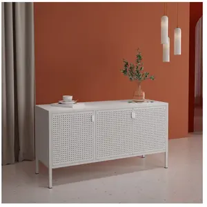 EN.CASA Meuble TV Castelli acier 114 x 40 x 60 cm blanc pas cher