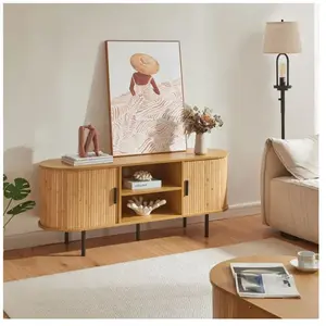 [en.casa] Armoire TV 'Tvedestrand' avec 2 portes 140 x 40 x 55 cm Bambou naturel pas cher