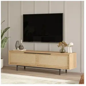 [en.casa] Meuble tv kvænangen 160 x 36 x 45 cm effet chêne aspect rotin [en.casa... pas cher