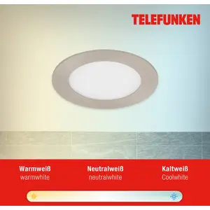 Telefunken Luminaire encastrable LED Virgo, RGBW, nickel, Ø 12 cm pas cher