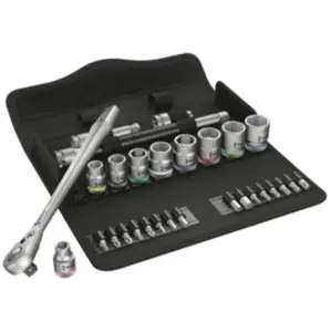 Comparateur de prix : Composition 29 pièces zyklop metal switch 3/8 pouces + trousse wera 05004048001