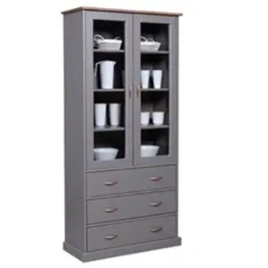 PARIS PRIX Vaisselier vitrine luzerna fsc 2 portes 3 tiroirs bois massif gris/sépia pas cher