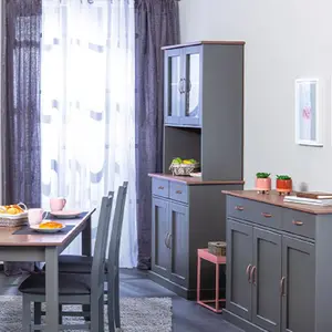 Interlink Buffet vaisselier 4 portes et 2 tiroirs en pin massif gris- tera pas cher