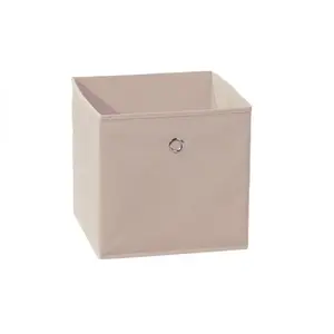 Links Boîte de rangement pliable Winny avec anneau en métal, réalisée en tissu, de couleur beige.Vendu parcarrefour