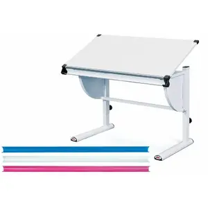 Comparateur de prix : Inter Link Bureau inclinable mélaminé blanc et pieds métal déco rose et bleu Mollyn