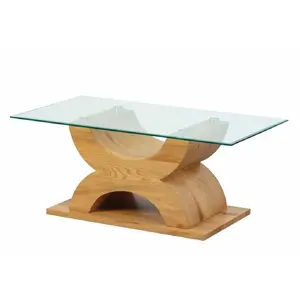 Inter Link Maisonetstyles Table Basse Design 110x60x45 Cm En Verre Et Piétement Bois
