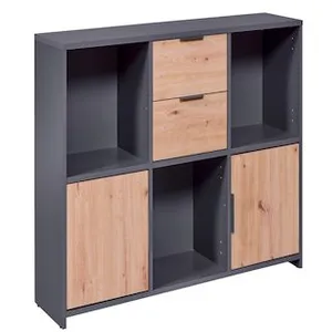 Commode PEPETO 2 portes & 2 tiroirs coloris chêne Artisan /anthracite