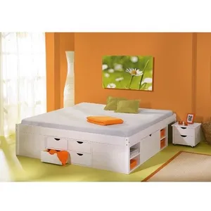 3S. x Home Lit En Pin Massif Avec Espaces De Rangement Mobiles Blanc 160x200 KOLO