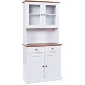 Interlink Vaisselier 4 portes pin massif focné et blanc Campanou 90 cm