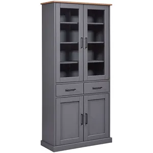 Interlink Vitrine Oak Colori Bois massif Chêne gris laquéVendu parcdiscount