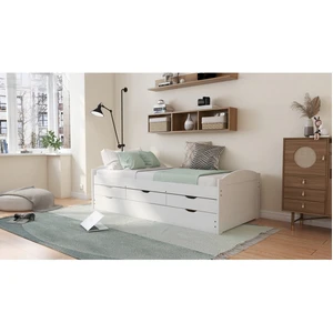 Inter Link Lit banquette 4 tiroirs pin massif blanc Zara 90x190 cm pas cher