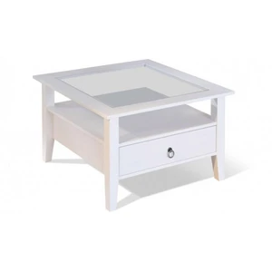 Interlink Table Basse PROVENCE Carrée - 1 Tiroir de Rangement - Bois Massif Blanc pas cher