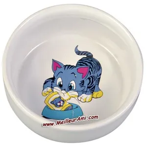 Trixie Bol En Céramique avec motif chat, 0,3 l, blanc,