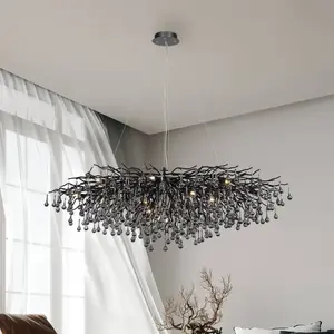 Comparateur de prix : Paul Neuhaus Lustre Icicle, noir, suspension en verre, longueur 150 cm
