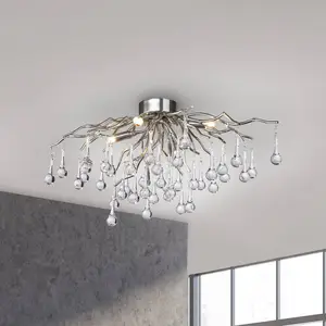 Paul Neuhaus plafonnier Icicle, suspension en verre, 4 lampes, argenté pas cher