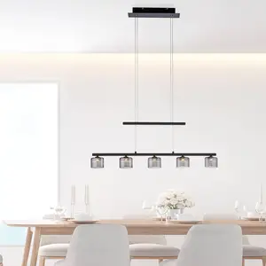 Paul Neuhaus Suspension LED Hydra, à cinq lampes, noire pas cher