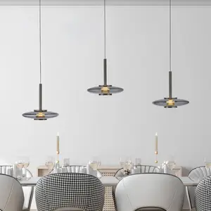 PURE Suspension LED Vitrum, gris, verre/aluminium 3 lampesVendu parluminaire
