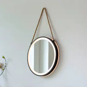 Paul Neuhaus Miroir mural LED VIDRO, noir, Ø 40 cm, métal/verre suspen... pas cher