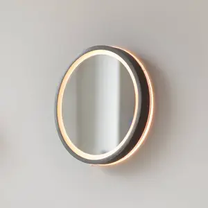 Paul Neuhaus Miroir mural LED VIDRO, gris, Ø 26 cm, métal/verre, inter... pas cher