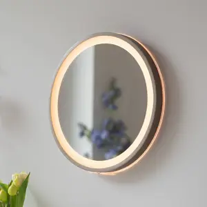 Paul Neuhaus Miroir mural LED VIDRO, bronze, Ø 36 cm, métal/verre inte... pas cher