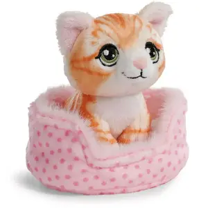 NICI 61941 Doudou chat rouge tigré 12cm dans son panier pas cher