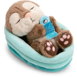 Doudou loutre avec poisson dans un panier bleu NICI GREEN pas cher