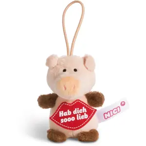 NICI 44868 Pendentif Cochon avec Inscription en Allemand Hab Dich Sooo Lieb 8 cm avec Boucle Rose/Marron