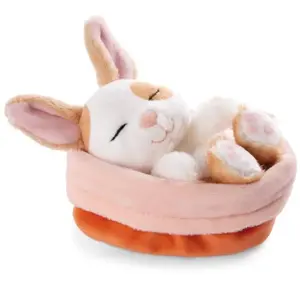 NICI Lapin en Peluche Sleeping Pets à Pois Caramel dans Un Panier pêche 12cm pas cher