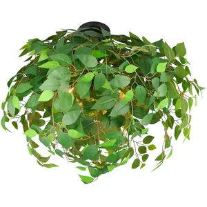 Comparateur de prix : Reality Leuchten Plafonnier Leavy, noir/vert, Ø 70 cm, E14, à 3 lampes