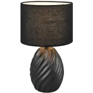 Reality Leuchten Lampe à poser Melva, noir mat, Ø 18 cm, céramique, E1... pas cher