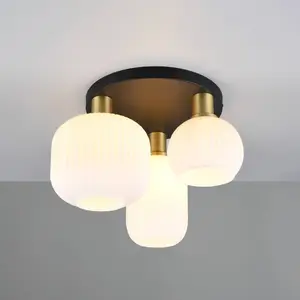 Trio Lighting Plafonnier Diva, à 3 lampes, métal, verre, blanc, laiton pas cher