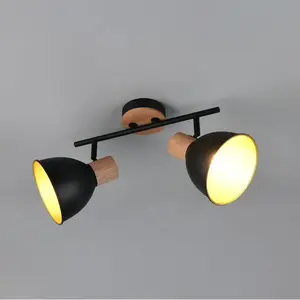 Reality Leuchten Plafonnier Delume, noir, longueur 49 cm, à 2 lampes. ... pas cher