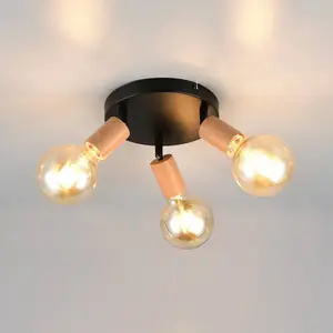 Reality Leuchten Plafonnier Lamego, noir, Ø 29 cm, à 3 lampes, métal pas cher